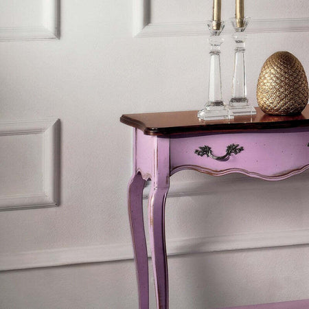 MOBILI-2G---Consolle-classica-1-cassetto-legno-lilla-shabby-bicolore-71X37x74