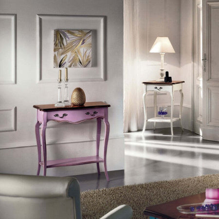 MOBILI-2G---Consolle-classica-1-cassetto-legno-lilla-shabby-bicolore-71X37x74