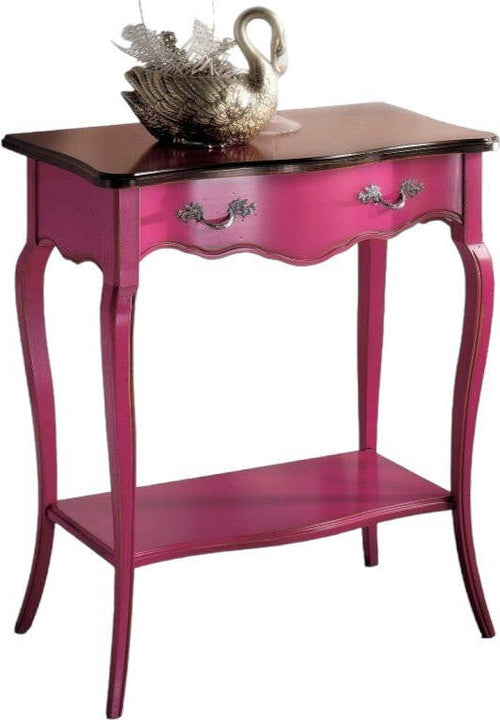 MOBILI-2G---Consolle-classica-1-cassetto-legno-rosa-shabby-bicolore-71X37x74