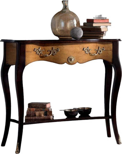 MOBILI-2G---Consolle-classica-1-cassetto-legno-shabby-nero-e-noce-100X40x88