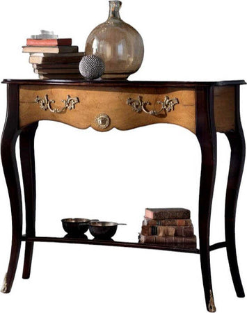 MOBILI-2G---Consolle-classica-1-cassetto-legno-shabby-nero-e-noce-100X40x88