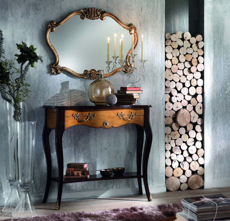 MOBILI-2G---Consolle-classica-1-cassetto-legno-shabby-nero-e-noce-100X40x88