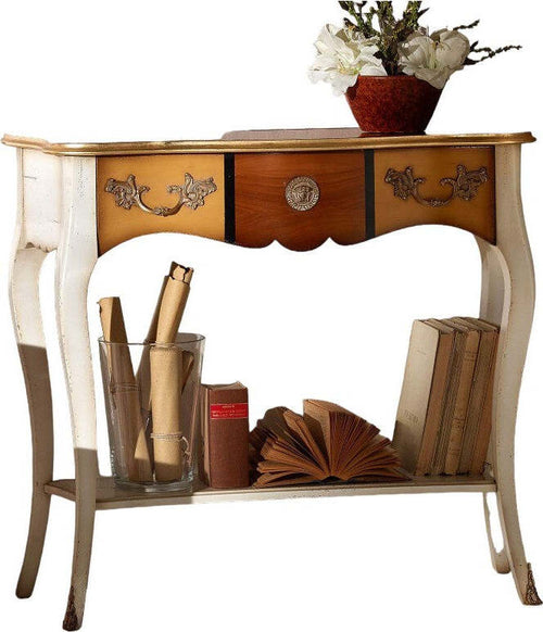 MOBILI-2G---Consolle-classica-1-cassetto-legno-shabby-oro-100X40x88