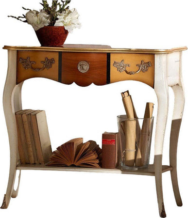 MOBILI-2G---Consolle-classica-1-cassetto-legno-shabby-oro-100X40x88