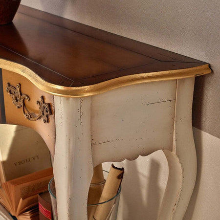 MOBILI-2G---Consolle-classica-1-cassetto-legno-shabby-oro-100X40x88