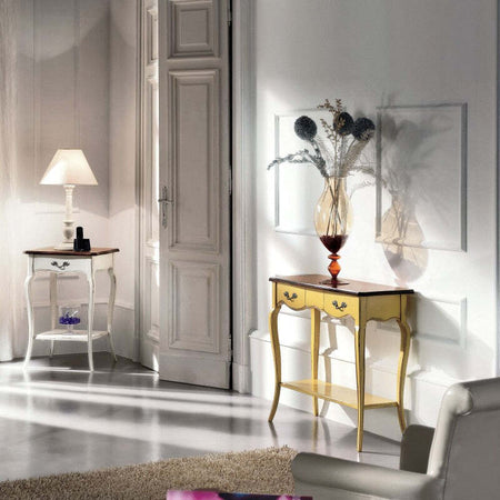 MOBILI-2G---Consolle-classica-2-cassetti-legno-giallo-shabby-bicolore-88X33x79