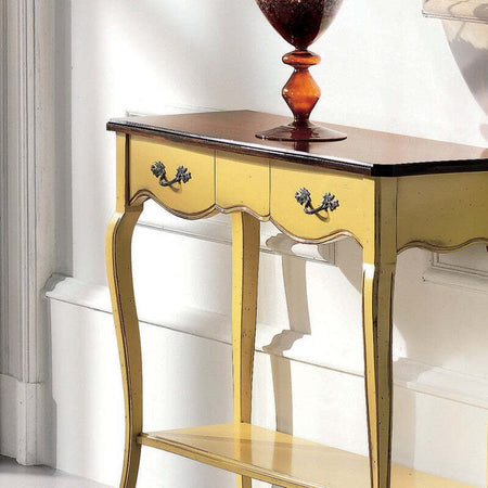 MOBILI-2G---Consolle-classica-2-cassetti-legno-giallo-shabby-bicolore-88X33x79