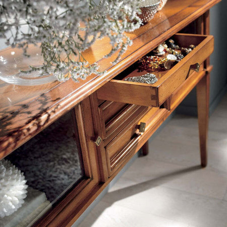MOBILI-2G---CONSOLLE-CLASSICA-3-CASSETTI-2-PORTE-LEGNO-BASSANO-140X40x80