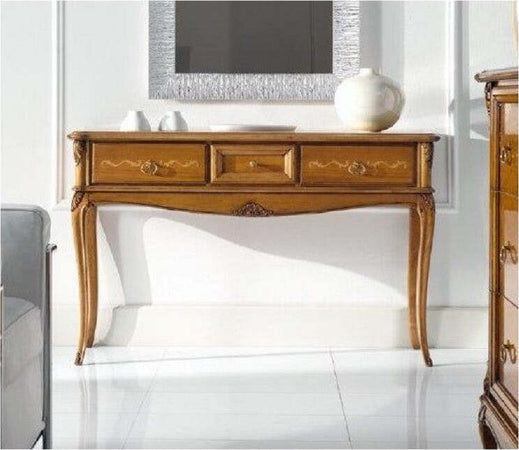 MOBILI-2G---CONSOLLE-CLASSICA-3-CASSETTI-INTARSIATA-LEGNO-GREZZO-L.131-P.39-H.81