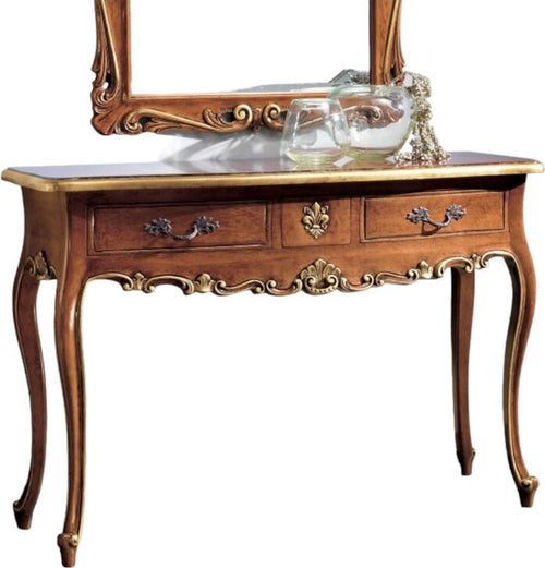 MOBILI-2G---Consolle-classica-3-cassetti-legno-shabby-oro-130X48x89