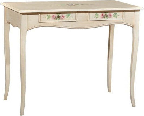 MOBILI-2G---CONSOLLE-IN-LEGNO-2-CASSETTI-LACCATO-AVORIO-PATINATO-CON-DECORI-MISURA-L.101-P.54-H.80