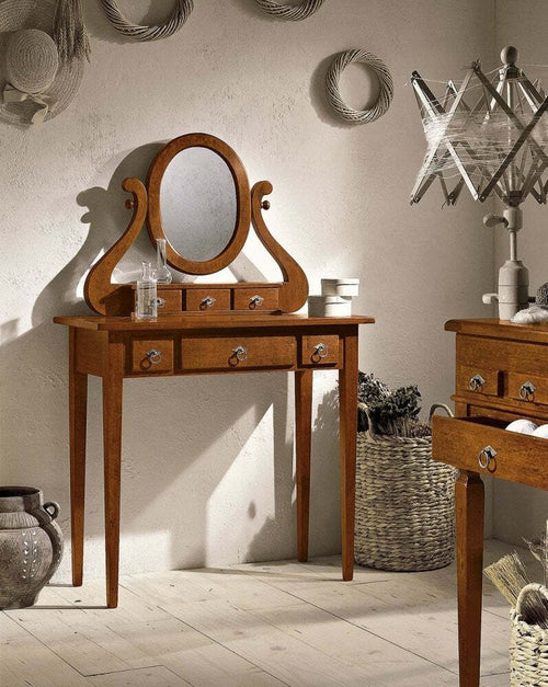 MOBILI-2G---Consolle-in-legno-in-6-cassetti-con-specchiera-arte-povera-tinta-noce-L.90-x-P.40-H.81