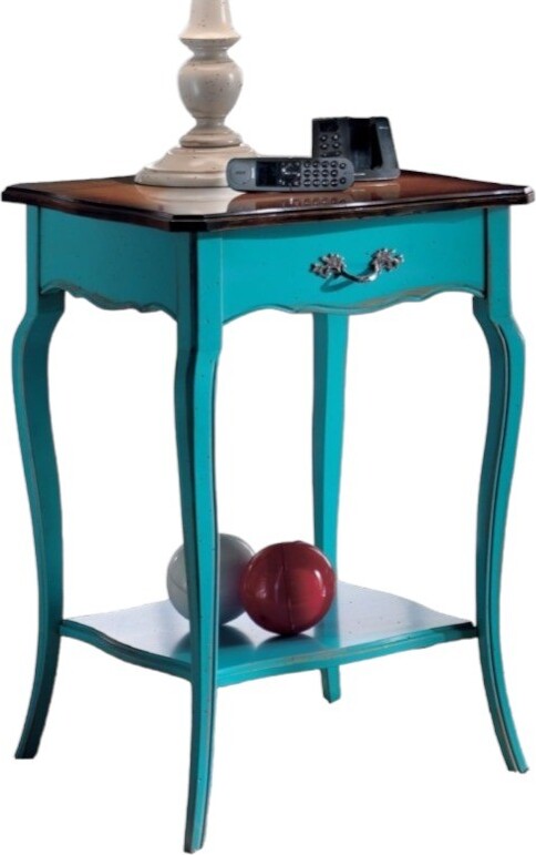 MOBILI-2G---Consolle-porta-lampada-1-cassetto-legno-azzurro-shabby-bicolore-52X52x78