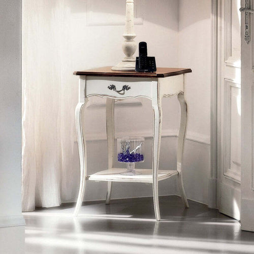 MOBILI-2G---Consolle-porta-lampada-1-cassetto-legno-bianco-shabby-bicolore-52X52x78
