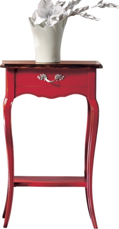 MOBILI-2G---Consolle-porta-telefono-1-cassetto-legno-rosso-shabby-bicolore-50X36x78