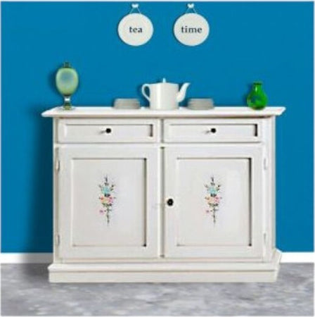 MOBILI-2G---Credenza-2-Ante-2-cassetti-legno-bianca-decorata-105X42X85