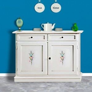 MOBILI-2G---Credenza-2-Ante-2-cassetti-legno-bianca-decorata-105X42X85