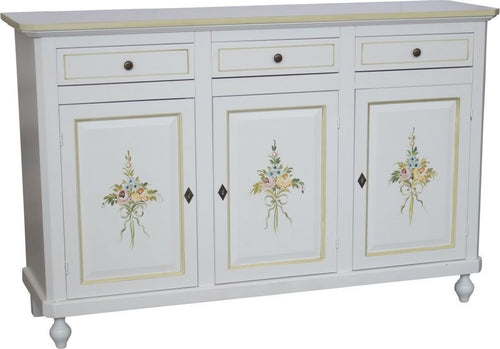 MOBILI-2G---Credenza-2-Ante-Legno-Bianca-Decorata-Filo-verde-150x43x98