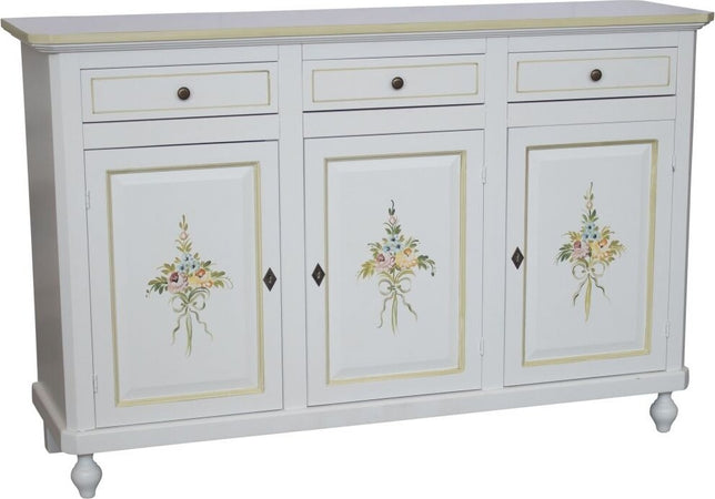 MOBILI-2G---Credenza-2-Ante-Legno-Bianca-Decorata-Filo-verde-150x43x98