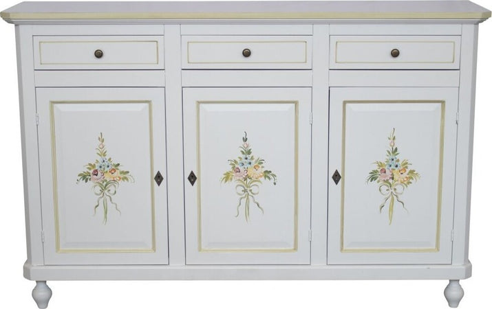 MOBILI-2G---Credenza-2-Ante-Legno-Bianca-Decorata-Filo-verde-150x43x98