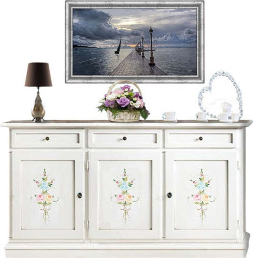 MOBILI-2G---Credenza-3-porte-legno-shabby-bianco-decori-156X42X86