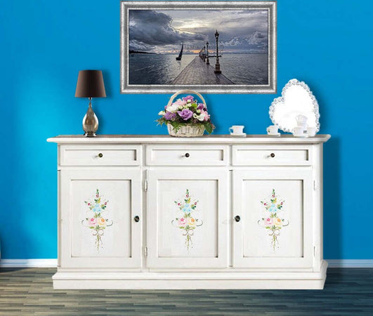 MOBILI-2G---Credenza-3-porte-legno-shabby-bianco-decori-156X42X86