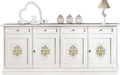 MOBILI-2G---CREDENZA-ARTE-POVERA-4-PORTE-LEGNO-BIANCO-DECORI-205X42X86