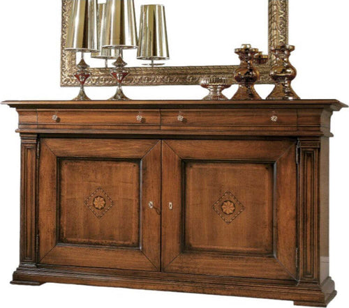 MOBILI-2G---Credenza-classica-2-porte-2-cassetti-legno-tinta-noce-segreto-200X58x113