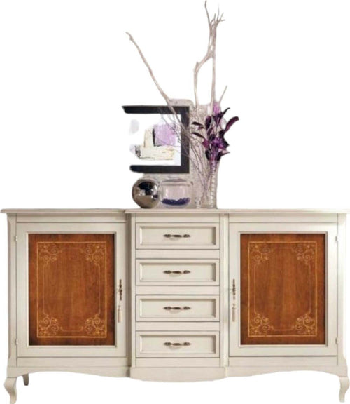 MOBILI-2G---CREDENZA-CLASSICA-2-PORTE-4-CASSETTI-LEGNO-BICOLORE-200X52x113