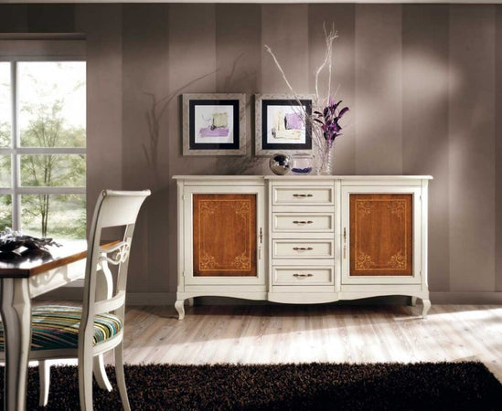 MOBILI-2G---CREDENZA-CLASSICA-2-PORTE-4-CASSETTI-LEGNO-BICOLORE-200X52x113