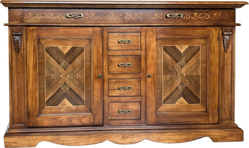 MOBILI-2G---CREDENZA-CON-INTARSIO-IN-LEGNO-2-PORTE-6-CASSETTI-FINITURA-BASSANO-210X55X115