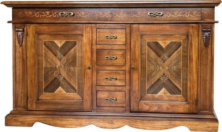 MOBILI-2G---CREDENZA-CON-INTARSIO-IN-LEGNO-2-PORTE-6-CASSETTI-FINITURA-BASSANO-210X55X115