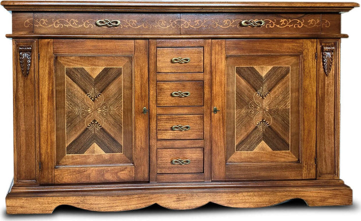 MOBILI-2G---CREDENZA-CON-INTARSIO-IN-LEGNO-2-PORTE-6-CASSETTI-FINITURA-BASSANO-210X55X115
