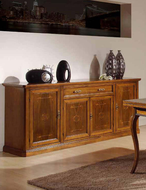 MOBILI-2G---CREDENZONE-IN-LEGNO-4-PORTE-1-CASSETTO-INTARSI-TINTA-NOCE-211X49X90