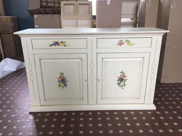 MOBILI-2G---CREDENZONE-IN-LEGNO-BIANCO-INVECCHIATO-CON-DECORI-MISURA-L.177-P.48-H.110