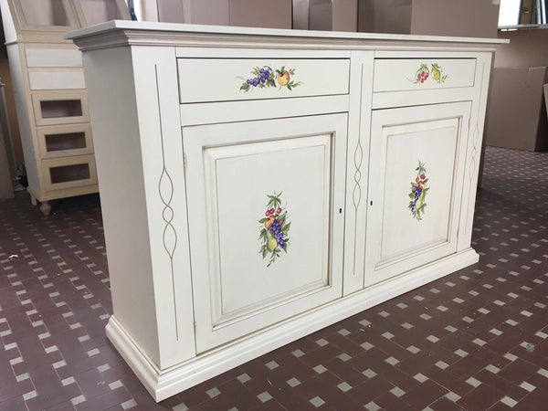 MOBILI-2G---CREDENZONE-IN-LEGNO-BIANCO-INVECCHIATO-CON-DECORI-MISURA-L.177-P.48-H.110