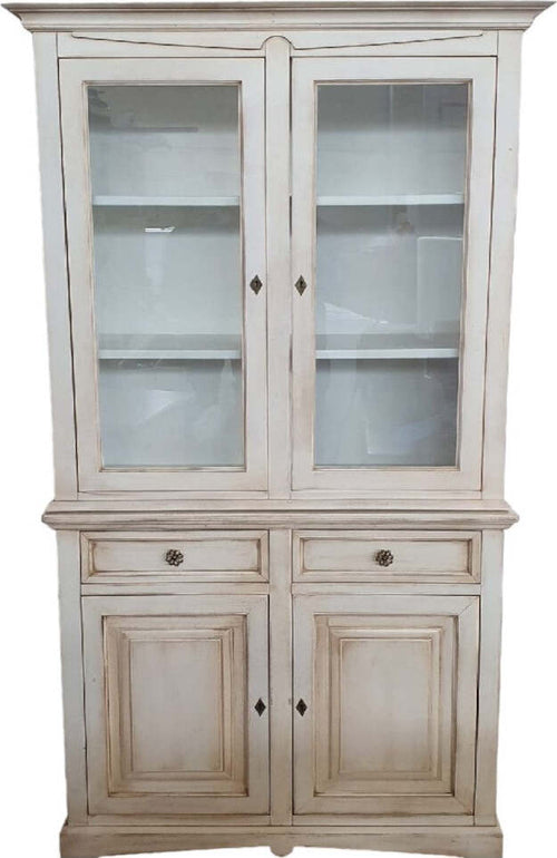 MOBILI-2G---Cristalliera-2-porte-legno-shabby-bianco-anticato-117x46x220