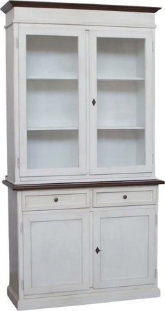 MOBILI-2G---Cristalliera-2-porte-shabby-legno-bianco-invecchiato-noce-105X42X205