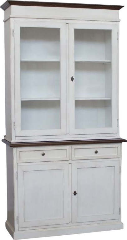 MOBILI-2G---Cristalliera-2-porte-shabby-legno-bianco-invecchiato-noce-105X42X205