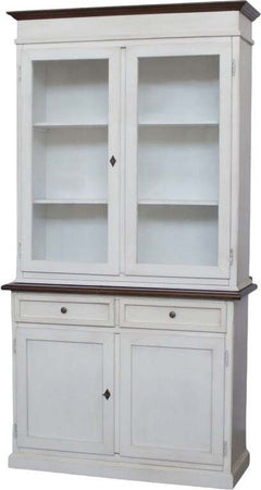 MOBILI-2G---Cristalliera-2-porte-shabby-legno-bianco-invecchiato-noce-105X42X205