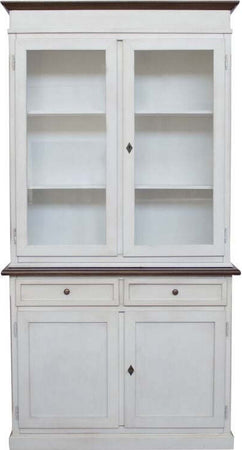 MOBILI-2G---Cristalliera-2-porte-shabby-legno-bianco-invecchiato-noce-105X42X205