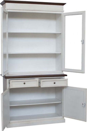 MOBILI-2G---Cristalliera-2-porte-shabby-legno-bianco-invecchiato-noce-105X42X205