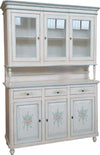 MOBILI-2G---Cristalliera-3-ante-legno-bianco-invecchiato-decori-filo-azzurro-150X43X208
