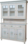 MOBILI-2G---Cristalliera-3-ante-legno-bianco-invecchiato-decori-filo-azzurro-150X43X208