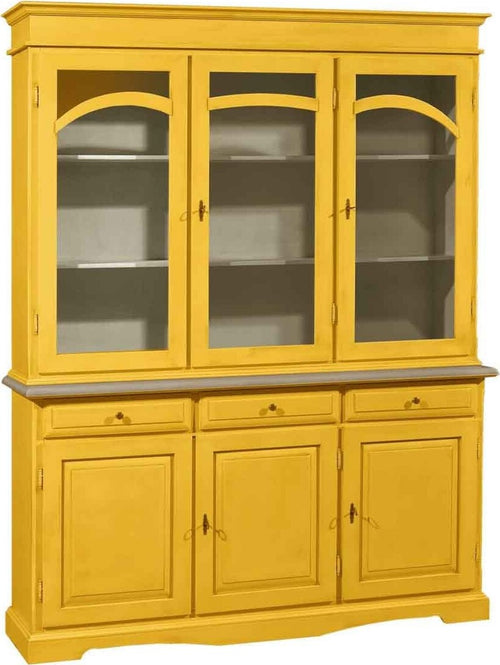 MOBILI-2G---CRISTALLIERA-3-ANTE-LEGNO-PENNELLATO-GIALLA-156X42X205