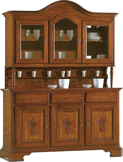 MOBILI-2G---CRISTALLIERA-3-PORTE-CLASSICA-SAGOMATA-SPIGA-LEGNO-TINTA-NOCE-163X49X228