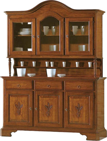 MOBILI-2G---CRISTALLIERA-3-PORTE-CLASSICA-SAGOMATA-SPIGA-LEGNO-TINTA-NOCE-163X49X228
