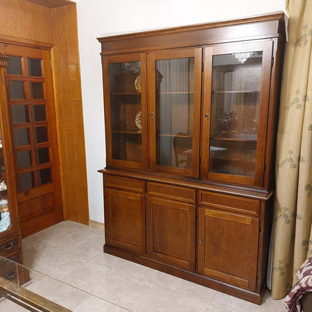 MOBILI-2G---CRISTALLIERA-3-PORTE-IN-LEGNO-NOCE-ARTE-POVERA-155x42x210