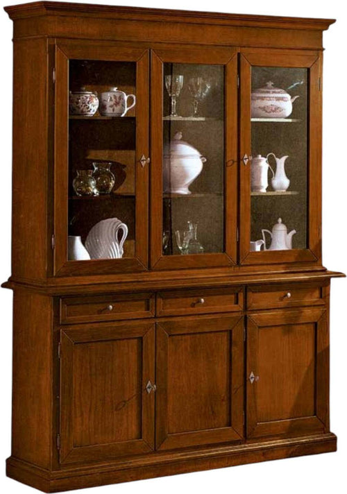 MOBILI-2G---CRISTALLIERA-3-PORTE-IN-LEGNO-NOCE-ARTE-POVERA-155x42x210