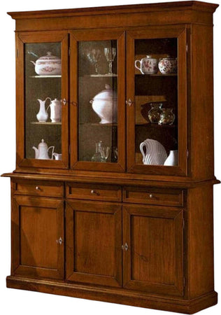 MOBILI-2G---CRISTALLIERA-3-PORTE-IN-LEGNO-NOCE-ARTE-POVERA-155x42x210